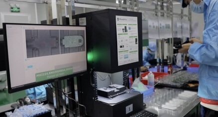 Instrumental's AI visual inspection system on an assembly line in an electronics manufacturing facility.