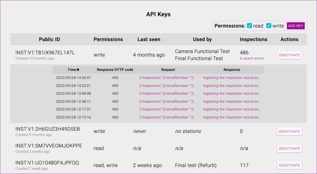 API Key modal with errors