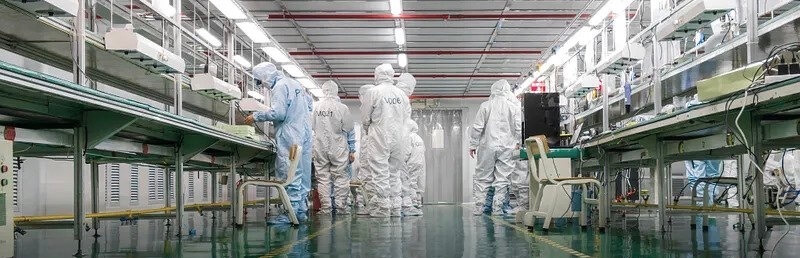 An electronics manufacturing line in a clean room, taken on the L16